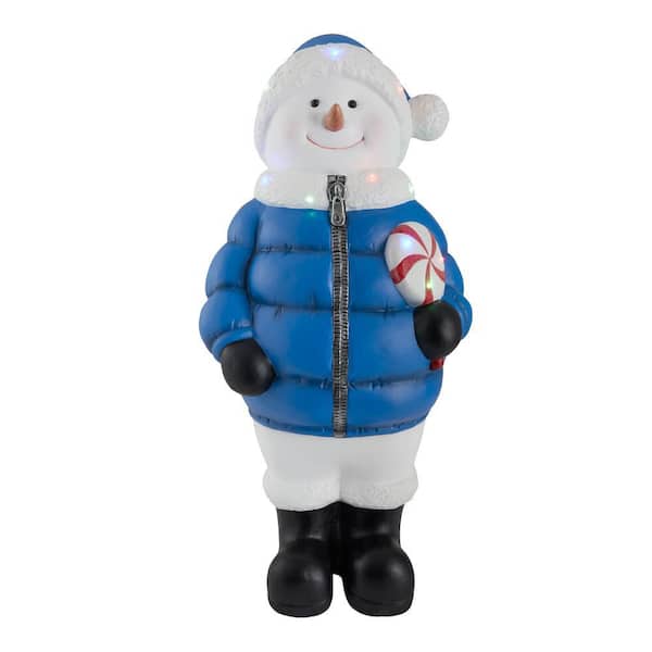 Home Accents Holiday 36 in. Christmas Snowman with Puffer Jacket holding Lollipop with LED lights