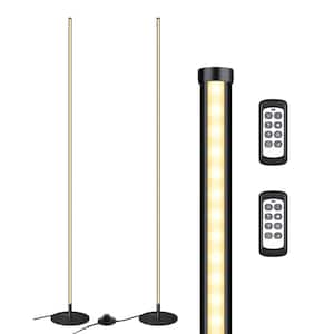 57.5 in. Black 1-Light Smart Dimmable Set of 2 Corner Light Modern Standing Column Floor Lamp for Living Room w/ Remote