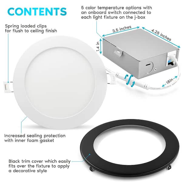 Luxrite 6 inch Ultra Thin LED Recessed Light with J-Box 12W 5