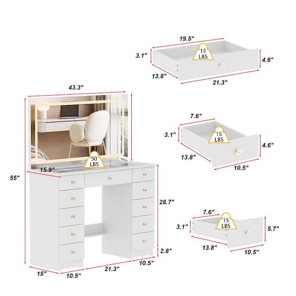 Have a question about FUFU&GAGA White Makeup Vanity Desk 11