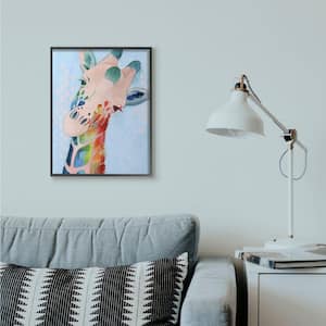 24 in. x 30 in. "Colorful Abstract Giraffe Rainbow Blue Drawing" by Grace Popp Framed Wall Art