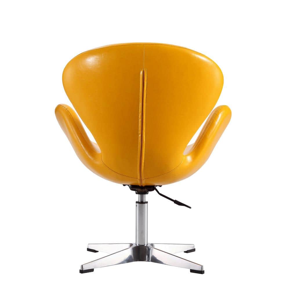 Retro Chic White Faux Leather 25" Swivel Chair with Metal Base