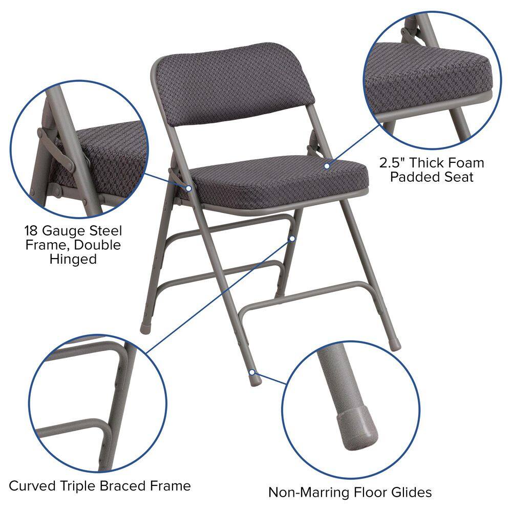 Hercules Series Gray Steel Padded Folding Chair with Armrests