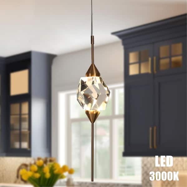 Lucivagus 6-Watt 1-Light Plating Brass Integrated LED Mini Pendant Light with Crystal Decoration