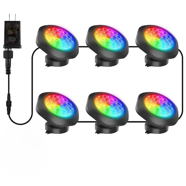 T-SUN Colored LED Pond Lights with APP and Remote Control IP68 Waterproof Submersible Spotlight 6-Pack