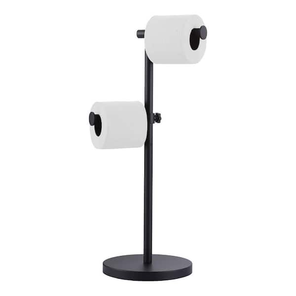 Freestanding Stainless Steel Double Post Toilet Paper Holder with Reserve for Bathroom in Matte Black