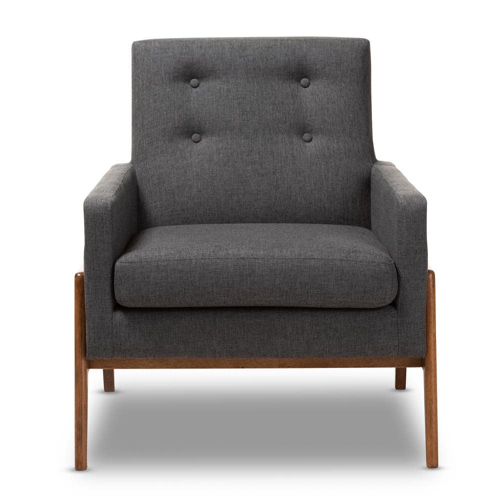 Dark Grey Faux Leather and Wood Accent Chair