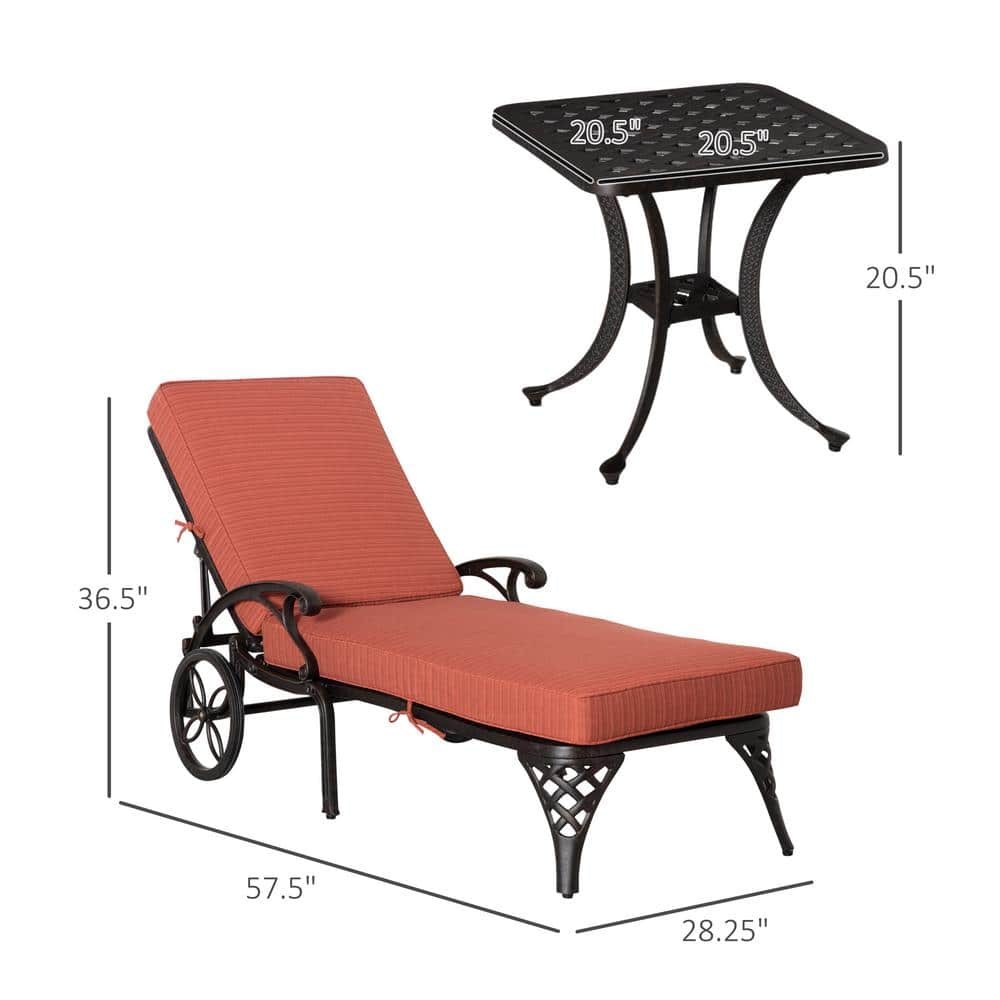 Wine Red Aluminum Adjustable Outdoor Chaise Lounge with Side Table