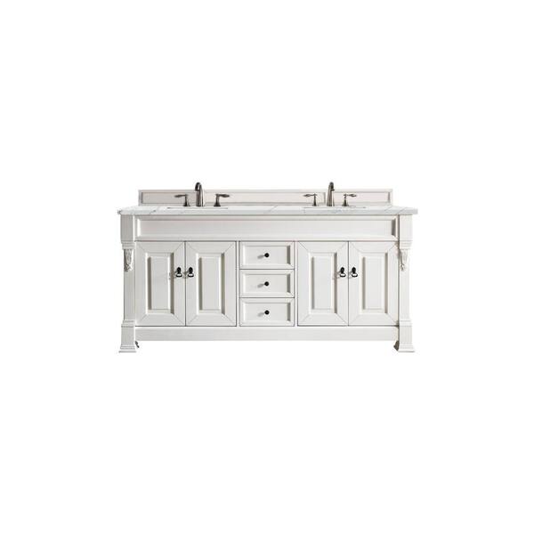 James Martin Vanities Brookfield 72 in. W x 23.5 in. D x 34.3 in. H Bathroom Vanity in Bright White with Ethereal Noctis Quartz Top