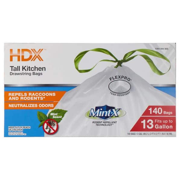 HDX 13 Gal. White Rodent Repellent Tall Kitchen Trash Bags (140-Count)  HD2425W140F - The Home Depot
