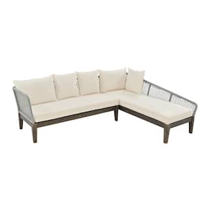 2-Piece 5-Person Gray Metal Outdoor Sectional with Beige Cushions