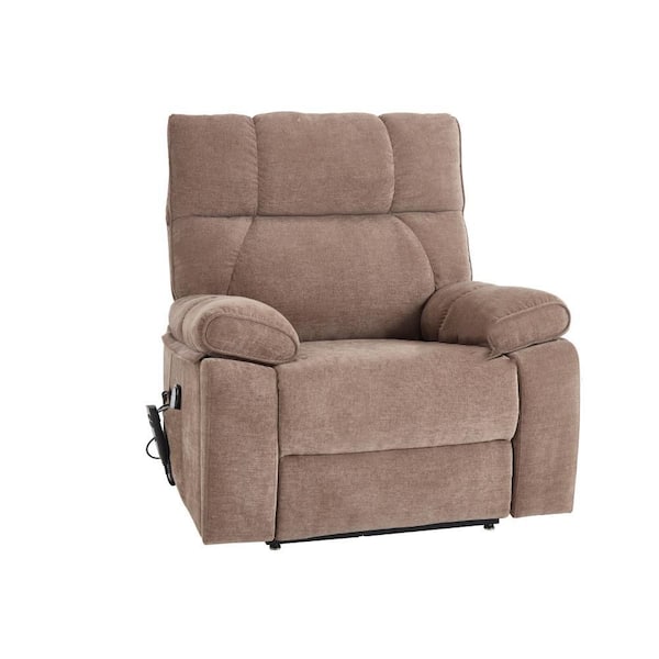Metal Large Electric Power Lift Outdoor Recliner with Brown Cushion, Heat Massage, Hidden Cup Holders, Power-Remote