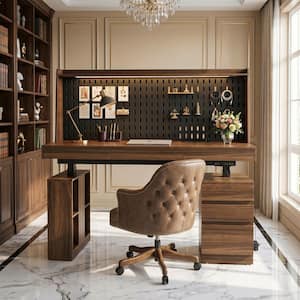 パシフィックファニチャー US カウンターテーブル コンソール デスク 作業台 FUFU&GAGA 59 in. Rectangular Brown Wood 3-Drawer Computer Desk