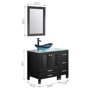 36 in. W x 21.3 in. D x 29.1 in. H Single Sink Bath Vanity in Black with Glass Top and Mirror