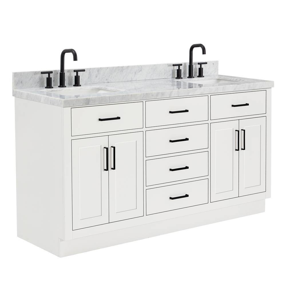 White Marble Top Freestanding Double Vanity with Storage