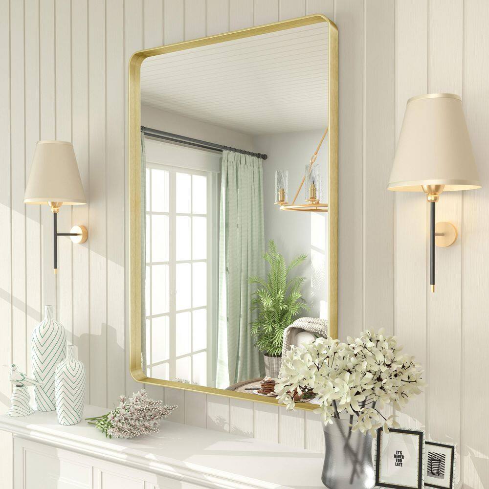 24 in. W x 36 in. H Rectangular Tempered Glass and Aluminum Alloy Framed Wall Bathroom Vanity Mirror in Brushed Gold price history on PriceWatchPro