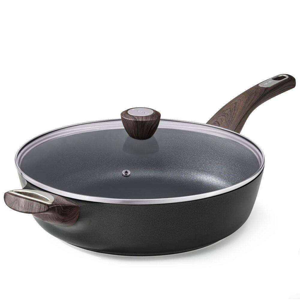 1-Piece 12 in. 5 qt. Black Aluminum Non-Stick Fry Pan with Lid and Helper Handle, Non-Toxic Large Deep Frying Pan price history on PriceWatchPro