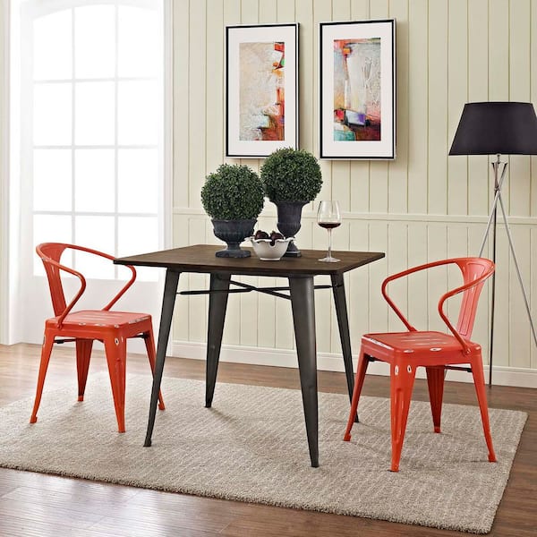 Promenade Industrial Modern Aluminum 2-Kitchen and Dining Room Arm Chairs in Red