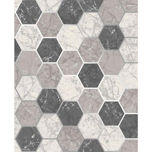 Margaret Charcoal Marble Hexagon Charcoal Wallpaper Sample