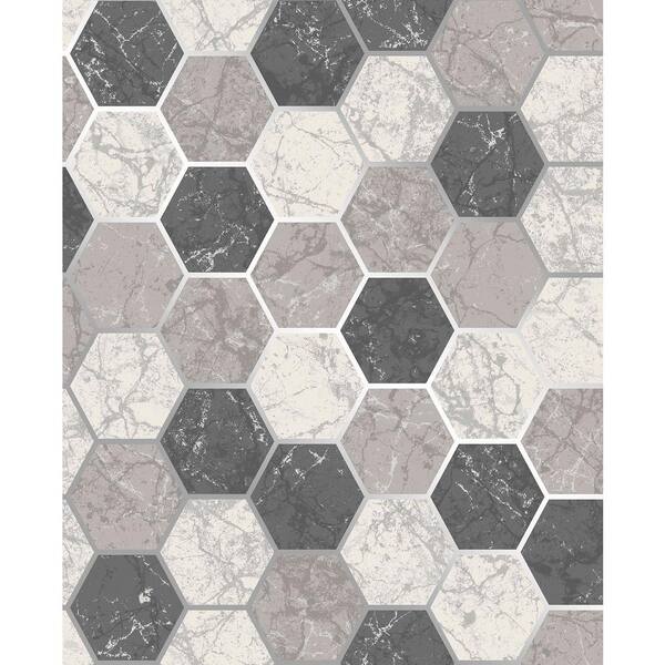 Crown Margaret Charcoal Marble Hexagon Charcoal Wallpaper Sample