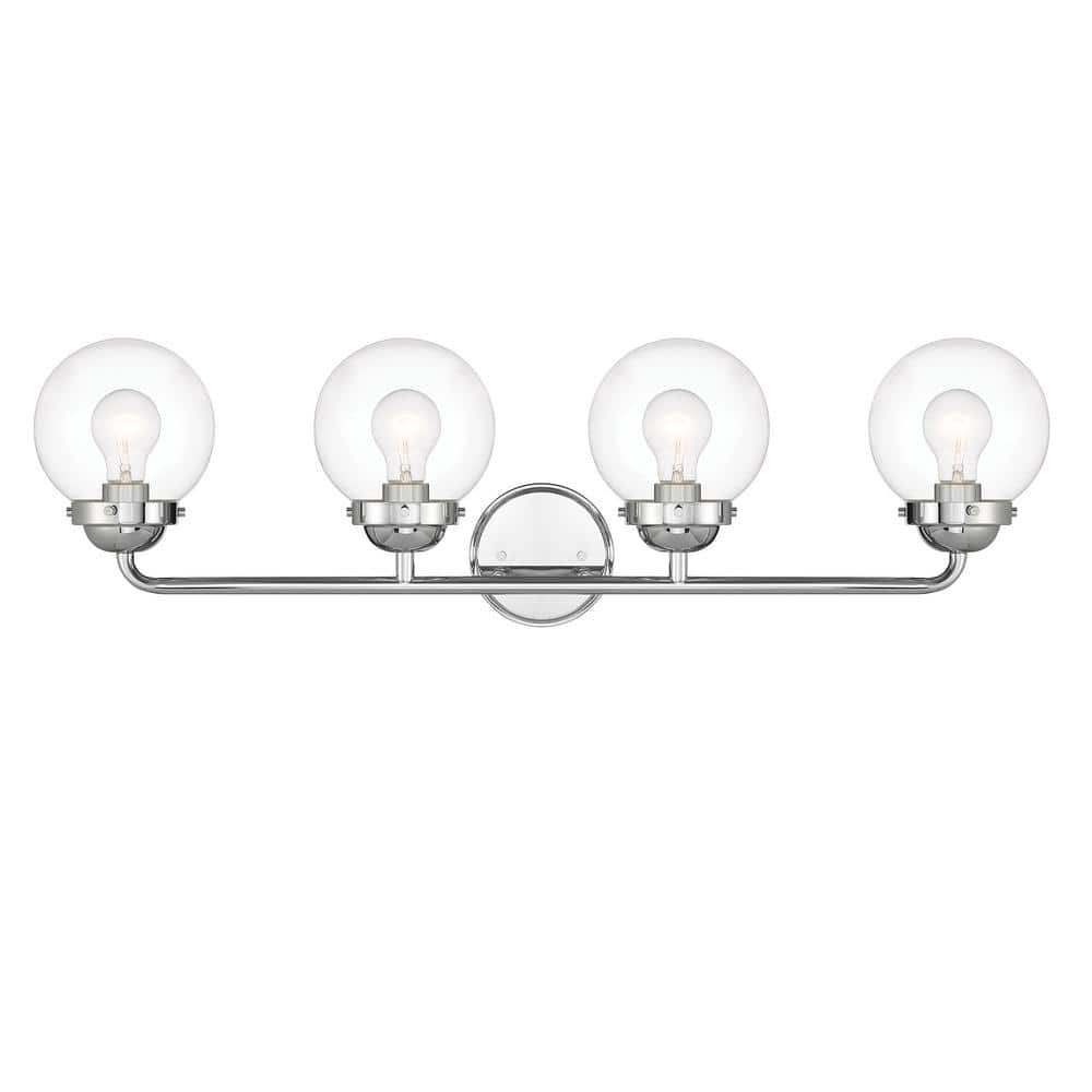 Knoll Retro Classic 4-Light Chrome Vanity Bath Light with Clear Glass Orbs