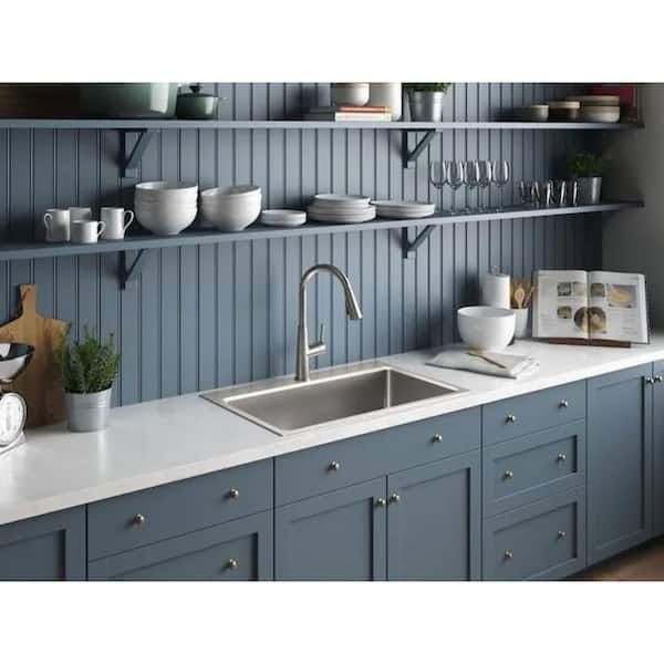 KOHLER Prologue Dual-mount 33-in x 22-in Stainless Steel Single Bowl 2-Hole  Workstation Kitchen Sink with Drainboard in the Kitchen Sinks department at