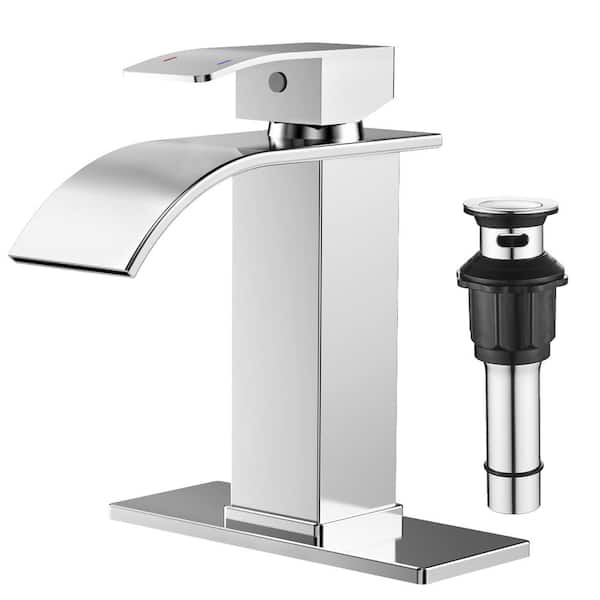FORIOUS Single Handle Single Hole Bathroom Faucet with Drain Assembly in Chrome
