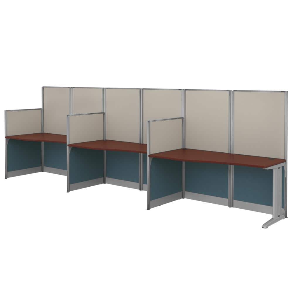 Instant Office 63"H x 129"W 3 Person In-Line Cubicle Panel Workstation, Hansen Cherry