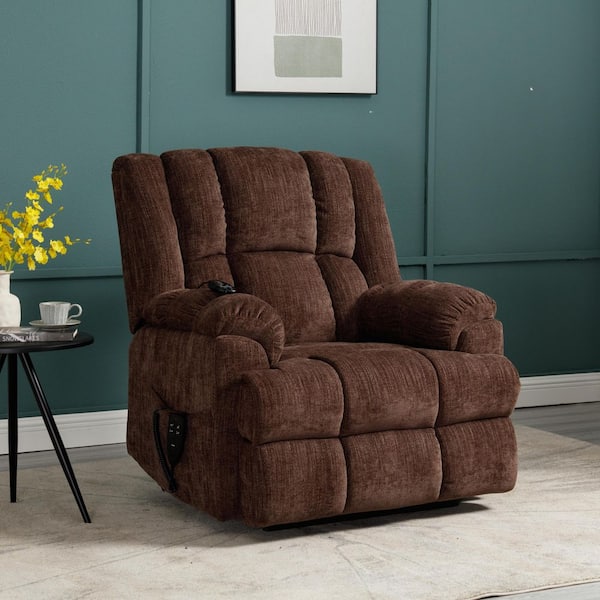 Brown Dual Motor Heat Massage Chenille Power Lift Recliner with Medium-Firm and Heavy Duty, Up to 350 lbs.