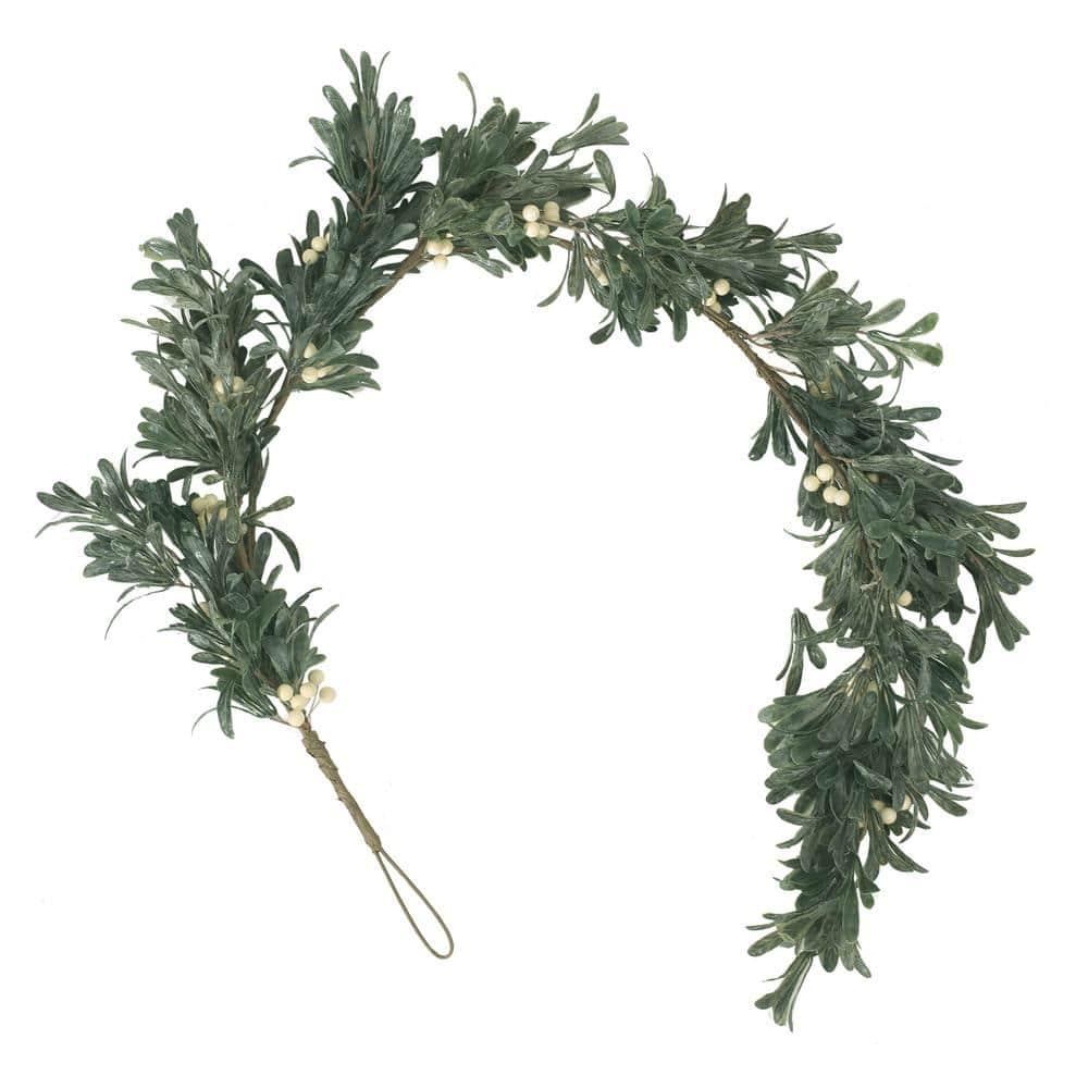 Noble House Mariette Artificial Snowberry Garland, Green and White, 4.5 Foot