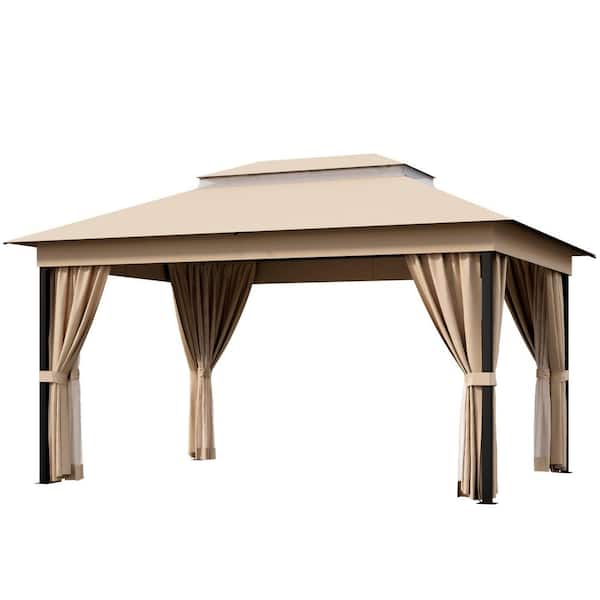 10 ft. x 13 ft. Khaki Outdoor Steel Frame Gazebo with Mosquito Netting