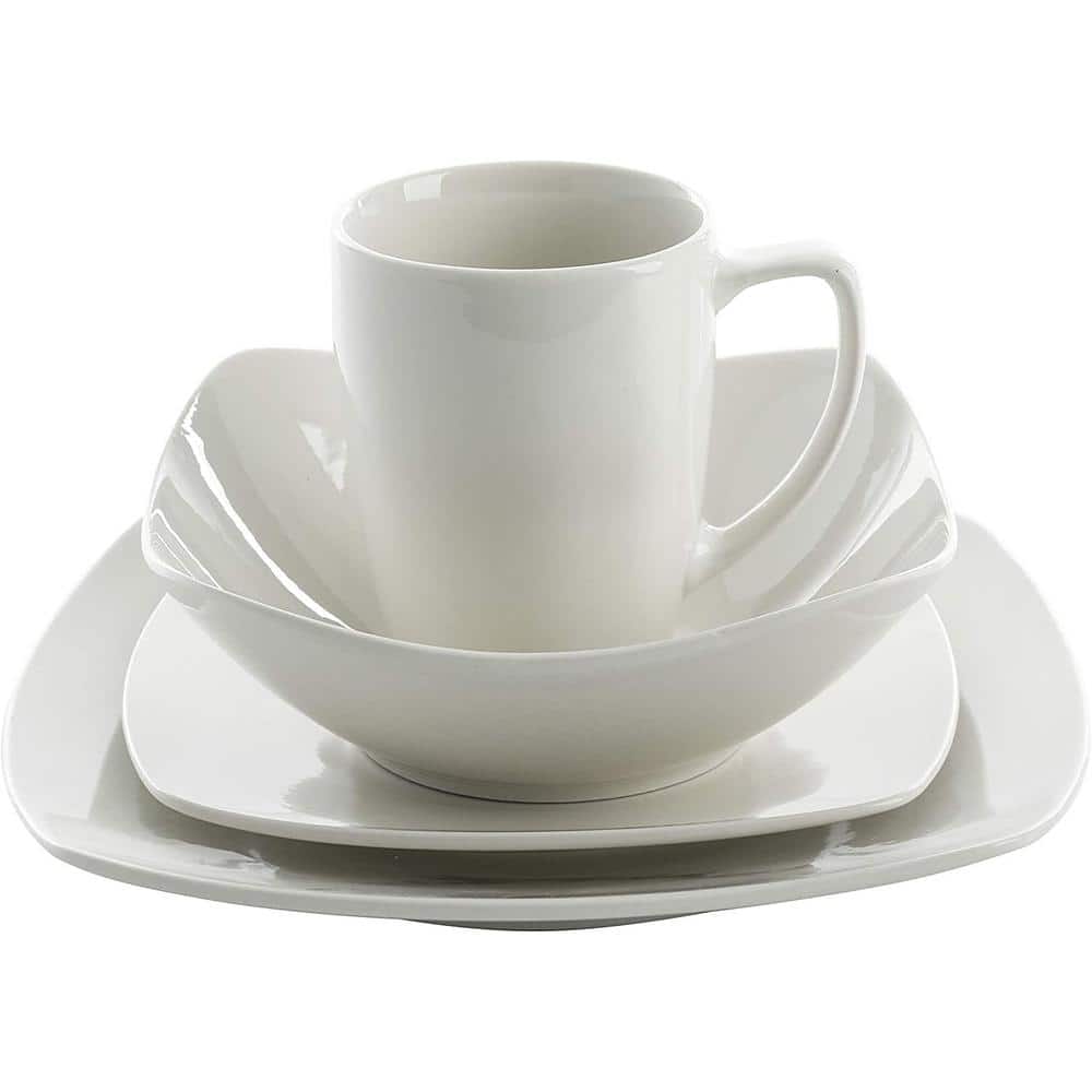 White Square Porcelain Dinnerware Set for 8, 32 Pieces