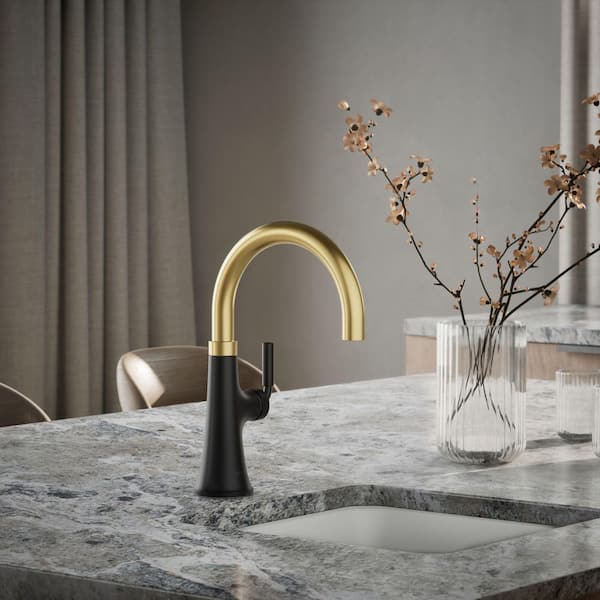 Tone Swing Spout Bar Faucet in Matte Black with Moderne Brass