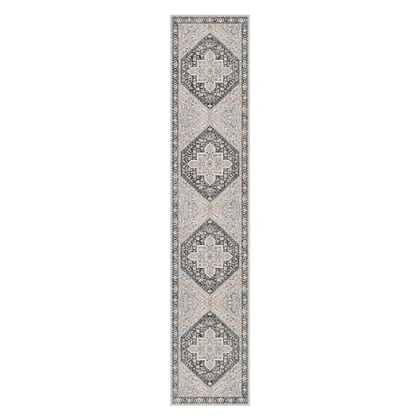 Azira Medallion Gray/Beige 2 ft. x 10 ft. Living Room/Bedroom/Dining Room Area Rug