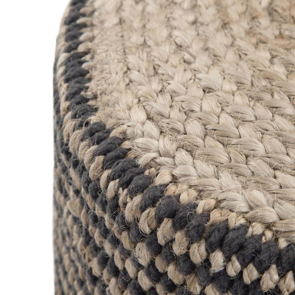 Natural and Black Round Braided Jute Pouf