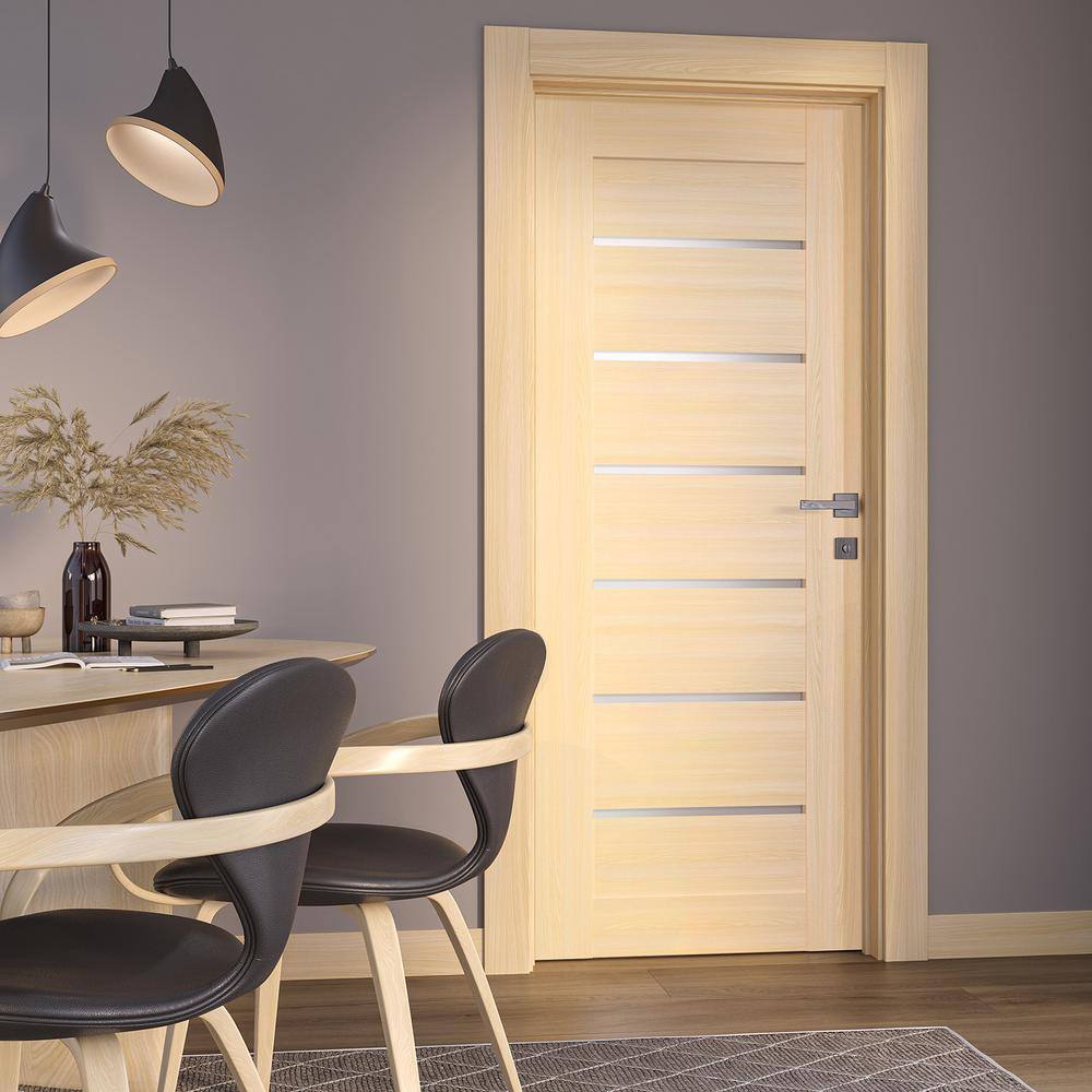 Loire Ash 79" Paneled Interior Door with Frosted Glass Inserts