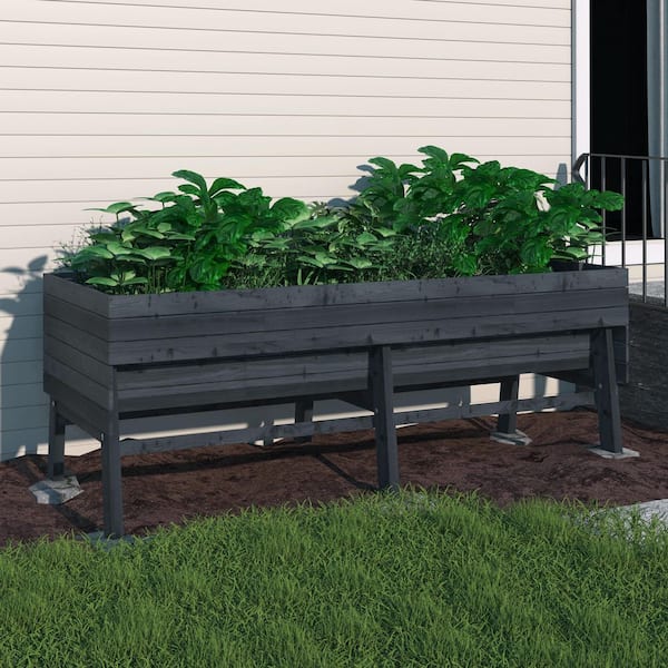70.8 in. W x 31 in. D x 29 in. H Oversized Cedar Wooden Raised Garden Bed with Liner, Dark Gray