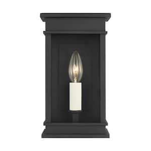 Cupertino 10.25 in. H Textured Black Outdoor Hardwired Dimmable Mini Wall Lantern Sconce with No Bulbs Included