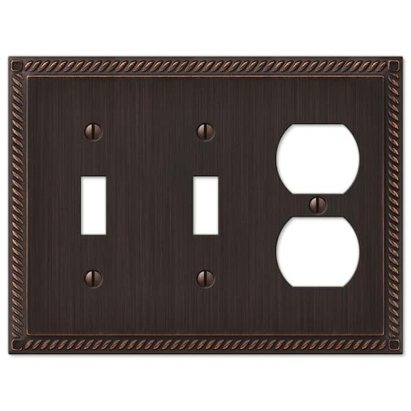 AMERELLE Georgian 3 Gang 2-Toggle and 1-Duplex Metal Wall Plate - Aged Bronze