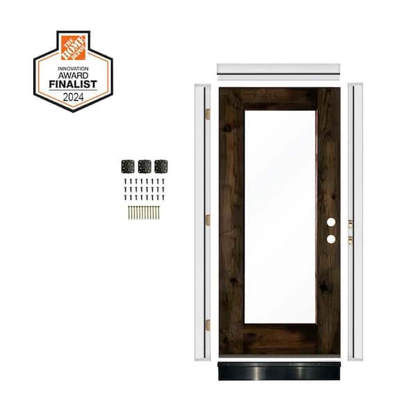 DIY 36 in. x 80 in.LeftHand Full-Lite Clear Glass Black Stain Knotty Alder Wood Front Door Kit w/ Quick Assemble Jamb