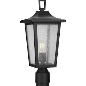 Padgett 1-Light Textured Black Outdoor Post Light with Clear Seeded Glass Shade Transitional Coastal