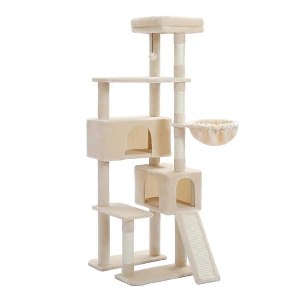 Foobrues Scratching Posts and Trees, Luxury Apartment-Style Catwalk, Cat House in Beige
