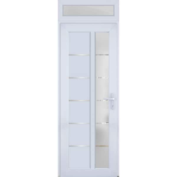 VDOMDOORS 8088 36 in. W x 94 in. Left-hand/Inswing Frosted Glass White Silk Metal-Plastic Steel Prehend Front Door with Hardware