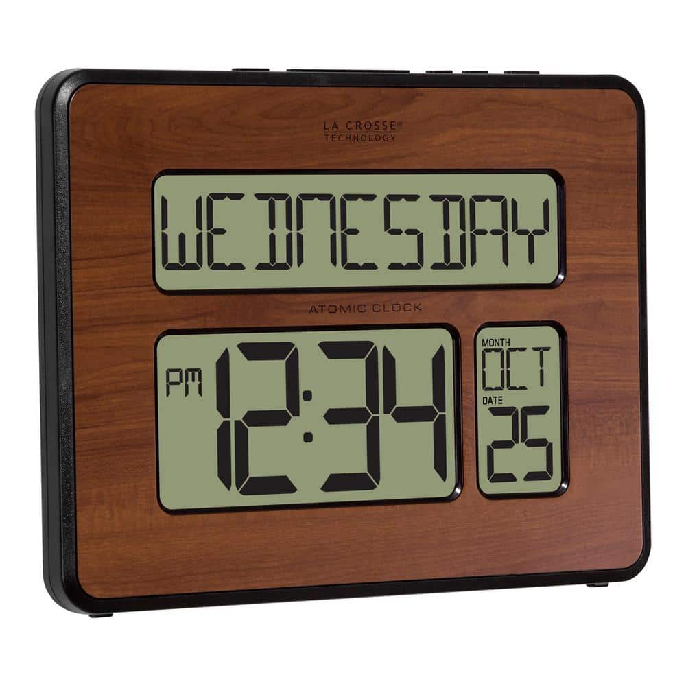 Walnut Atomic Digital Calendar Clock with Extra Large Digits