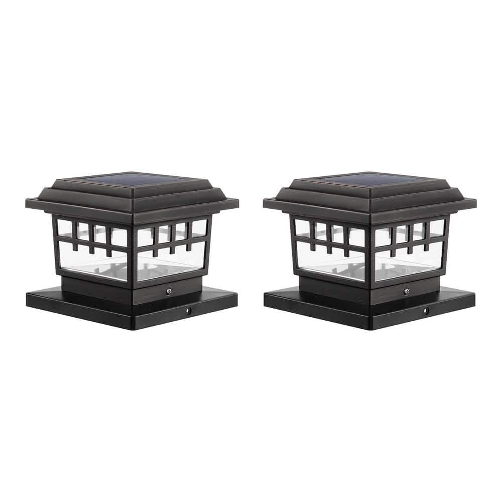 Hampton Bay 3.5 in. x 3.5 in. Bronze Outdoor Solar Post Cap with a 5.5 in. x 5.5 in. Adaptor (2-Pack)