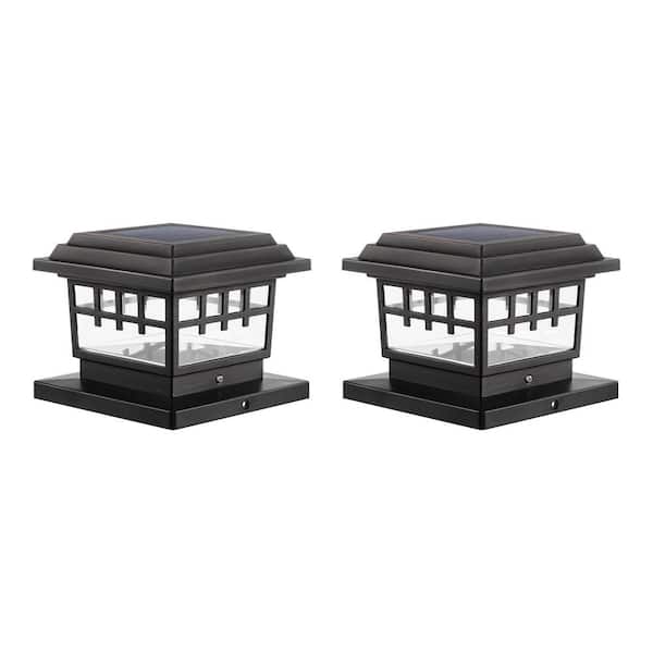 3.5 in. x 3.5 in. Bronze Outdoor Solar Post Cap with a 5.5 in. x 5.5 in. Adaptor (2-Pack)