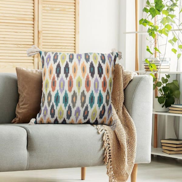 THE URBAN PORT 18 in. Multicolor Abstract Pattern and Tassels Handcrafted  Square Cotton Accent Throw Pillow (Set of 2) UPT-261541 The Home Depot