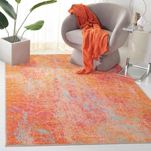 Sequoia Orange/Light Blue 7 ft. x 9 ft. Machine Washable Abstract Solid Area Rug