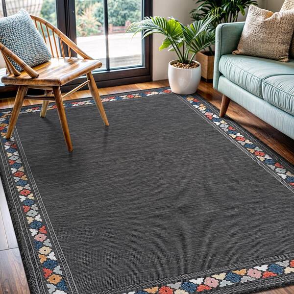 CAMILSON Lara Dark Grey 8 ft. x 10 ft. Bordered Stylish Indoor