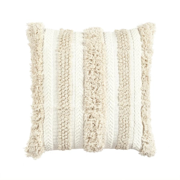 Lush Decor Wilbur Tufted Cotton Decorative Ivory/Neutral 20 in. x 20 in. Throw Pillow Cover